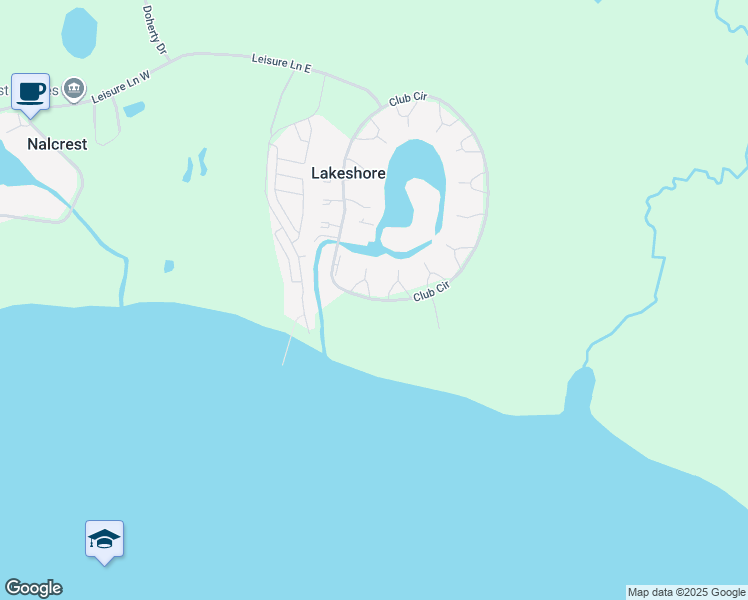 map of restaurants, bars, coffee shops, grocery stores, and more near 1827 Club Circle in Lakeshore