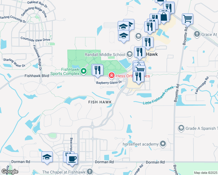 map of restaurants, bars, coffee shops, grocery stores, and more near Bayberry View Drive in Lithia