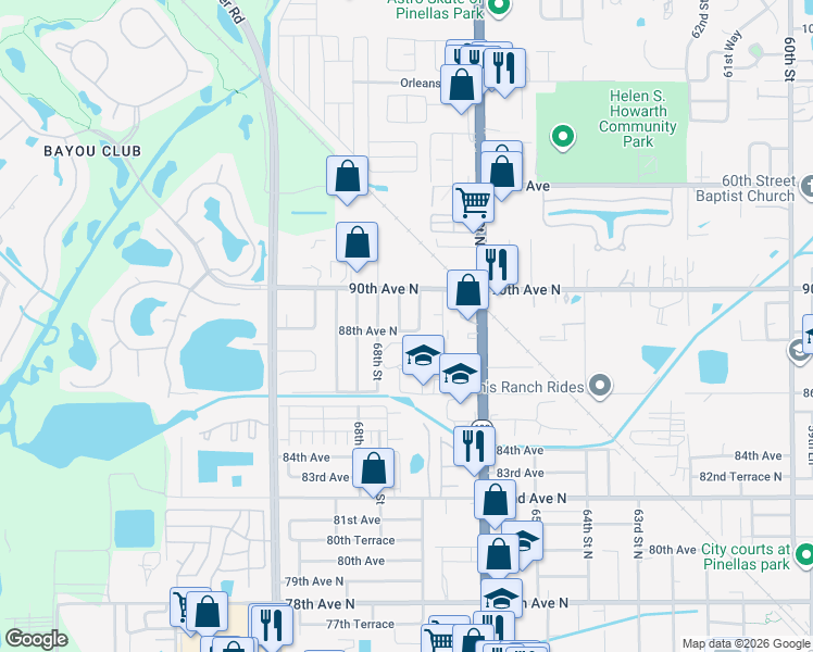 map of restaurants, bars, coffee shops, grocery stores, and more near 6702 88th Avenue North in Pinellas Park
