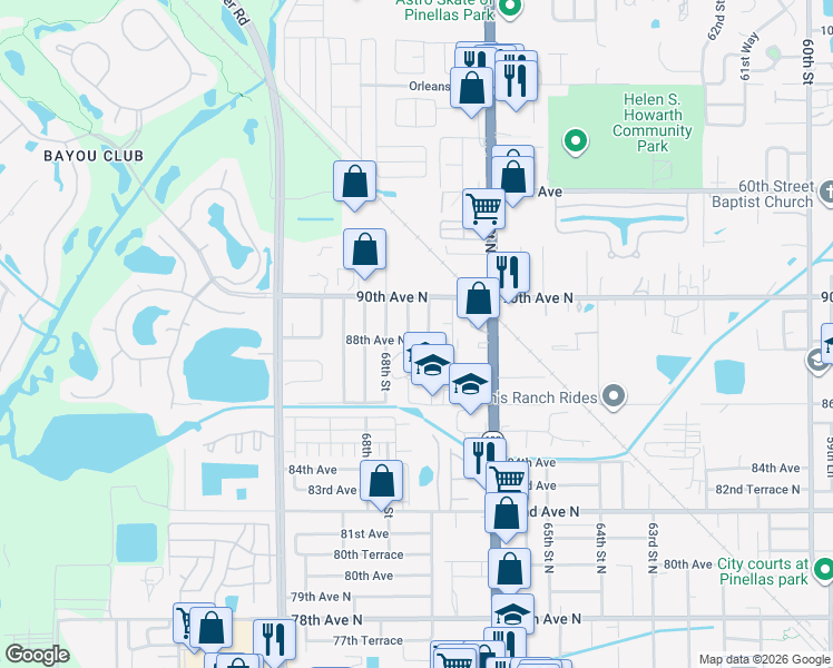 map of restaurants, bars, coffee shops, grocery stores, and more near 6702 88th Avenue North in Pinellas Park