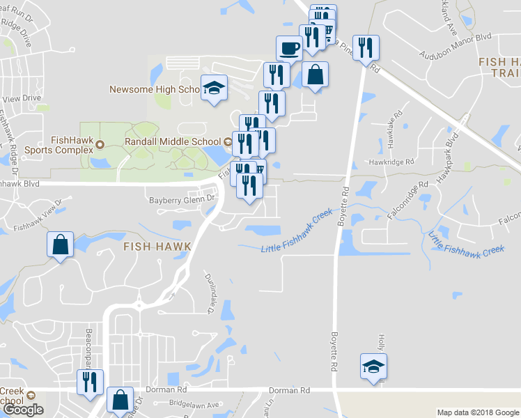 map of restaurants, bars, coffee shops, grocery stores, and more near 5727 Kinglethill Drive in Lithia