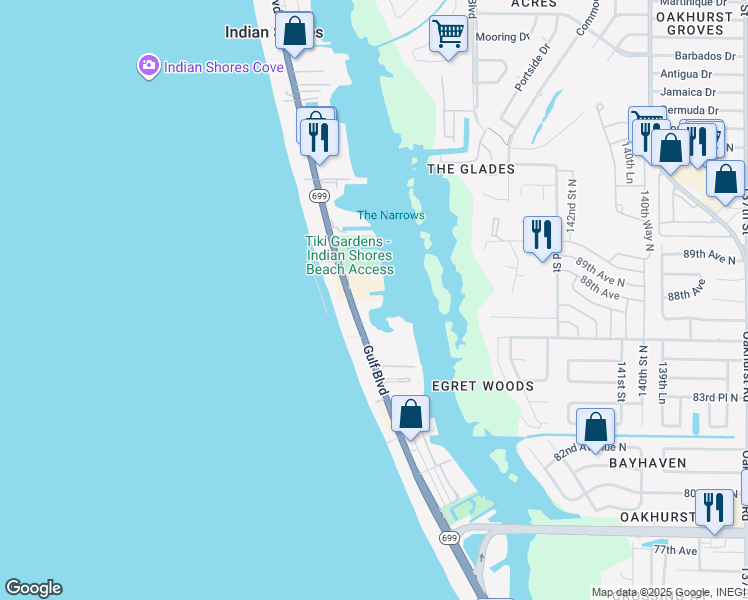 map of restaurants, bars, coffee shops, grocery stores, and more near 19519 Gulf Boulevard in Indian Shores