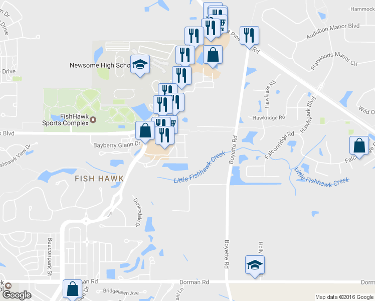 map of restaurants, bars, coffee shops, grocery stores, and more near 5722 Kingletsound in Lithia