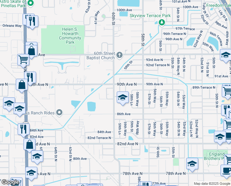 map of restaurants, bars, coffee shops, grocery stores, and more near 8931 60th Street in Pinellas Park