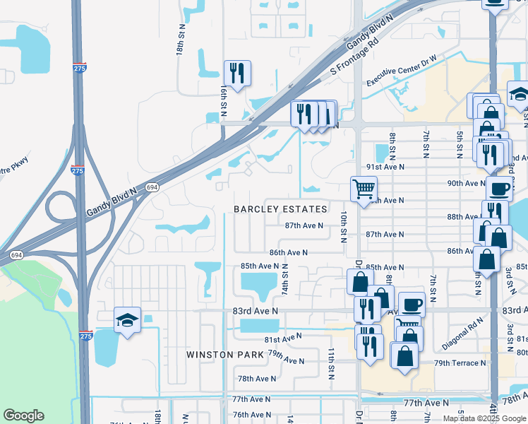 map of restaurants, bars, coffee shops, grocery stores, and more near 8790 15th Street North in St. Petersburg