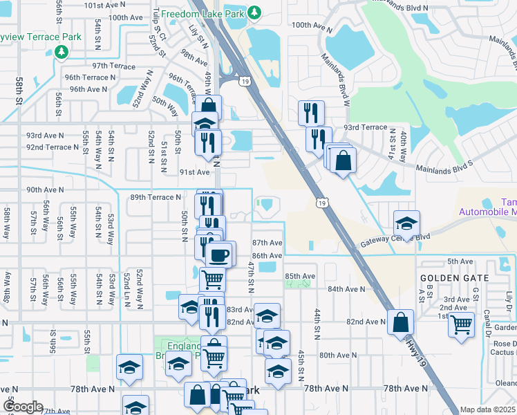map of restaurants, bars, coffee shops, grocery stores, and more near 4701 88th Avenue North in Pinellas Park
