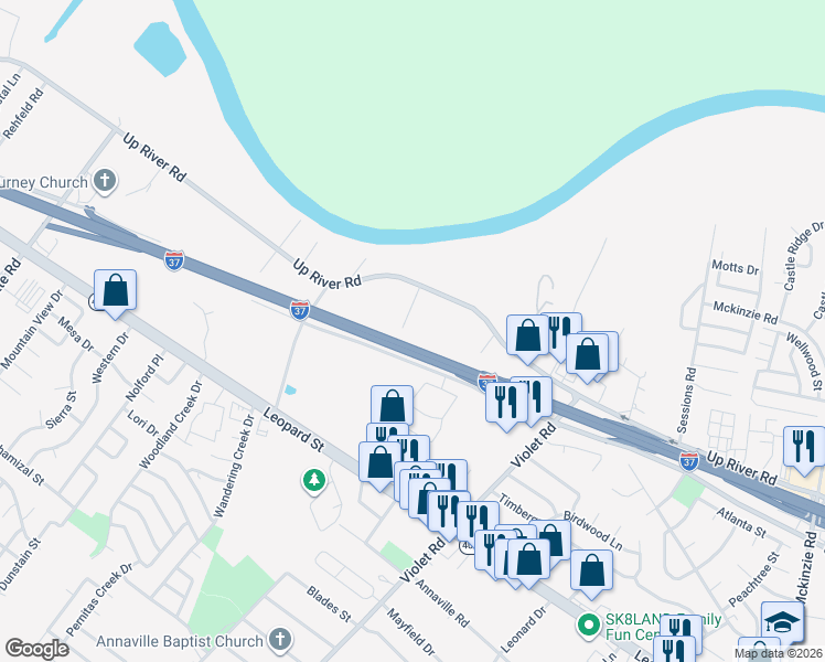 map of restaurants, bars, coffee shops, grocery stores, and more near 4617 Nuecestown Road in Corpus Christi