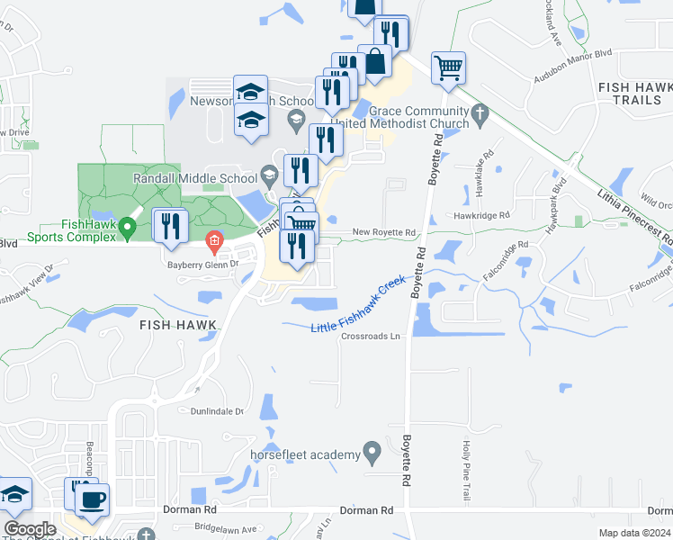 map of restaurants, bars, coffee shops, grocery stores, and more near 5716 Kingletsound in Lithia
