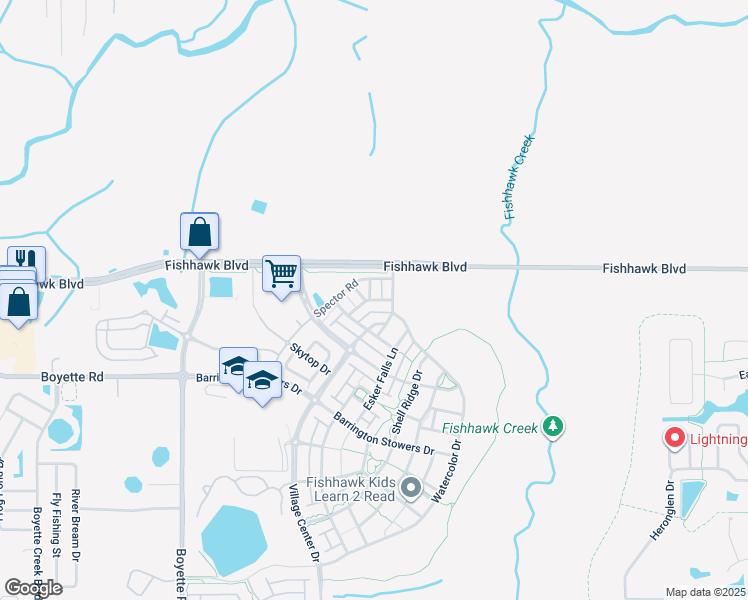 map of restaurants, bars, coffee shops, grocery stores, and more near 14119 Indigo Ridge Lane in Riverview