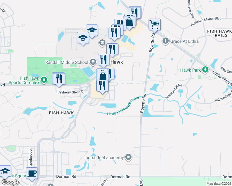map of restaurants, bars, coffee shops, grocery stores, and more near 5612 Kingletsound in Lithia