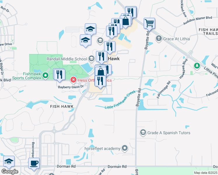 map of restaurants, bars, coffee shops, grocery stores, and more near 16615 Kingletside Court in Lithia