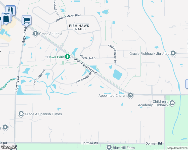 map of restaurants, bars, coffee shops, grocery stores, and more near 6119 Kiteridge Drive in Lithia