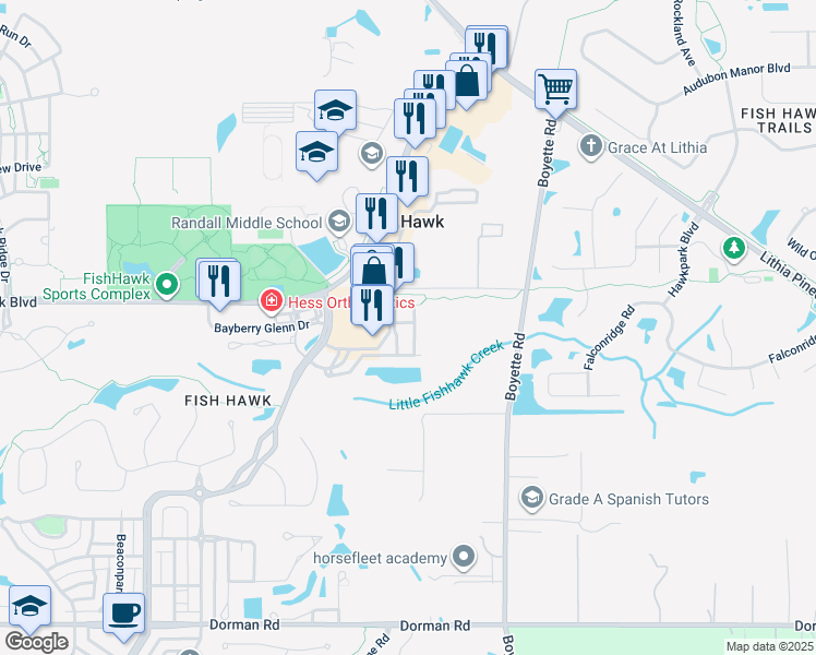 map of restaurants, bars, coffee shops, grocery stores, and more near 16617 Kingletside Court in Lithia