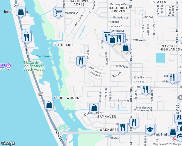 map of restaurants, bars, coffee shops, grocery stores, and more near 14162 88th Avenue North in Seminole