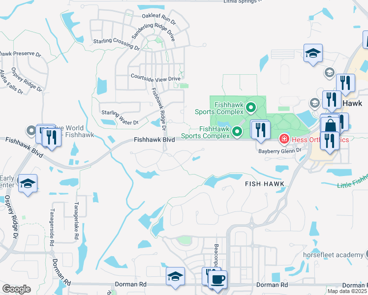 map of restaurants, bars, coffee shops, grocery stores, and more near 15936 Fishhawk Creek Lane in Lithia