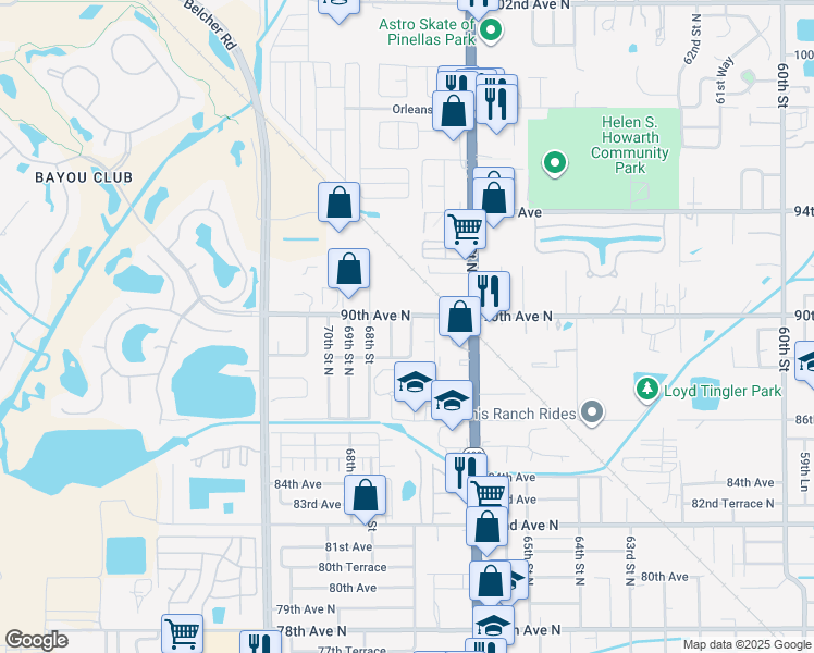 map of restaurants, bars, coffee shops, grocery stores, and more near 6698 90th Avenue North in Pinellas Park