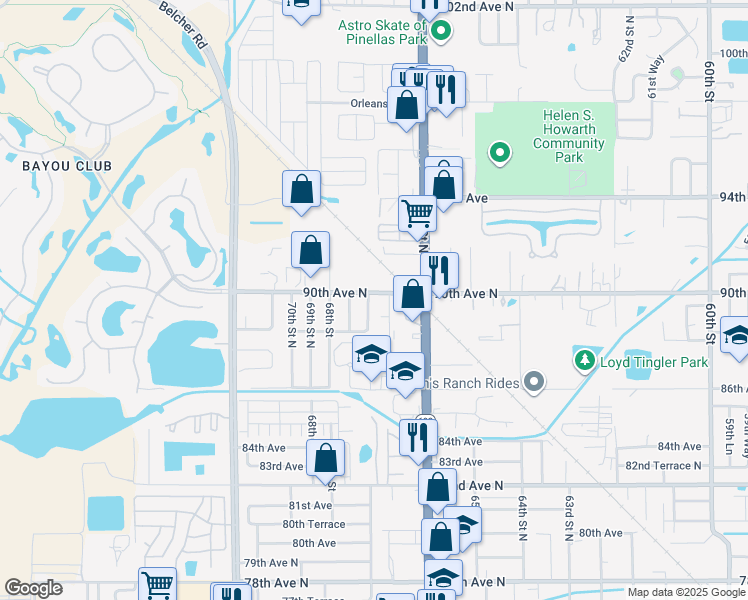 map of restaurants, bars, coffee shops, grocery stores, and more near 6698 90th Avenue North in Pinellas Park