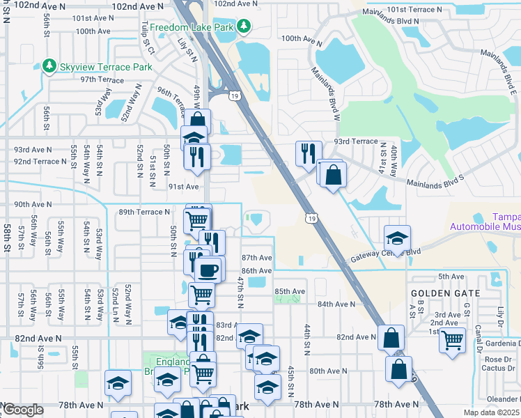 map of restaurants, bars, coffee shops, grocery stores, and more near 4701 88th Avenue North in Pinellas Park