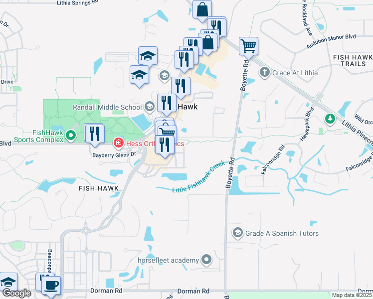 map of restaurants, bars, coffee shops, grocery stores, and more near 5612 Kingletsound in Lithia