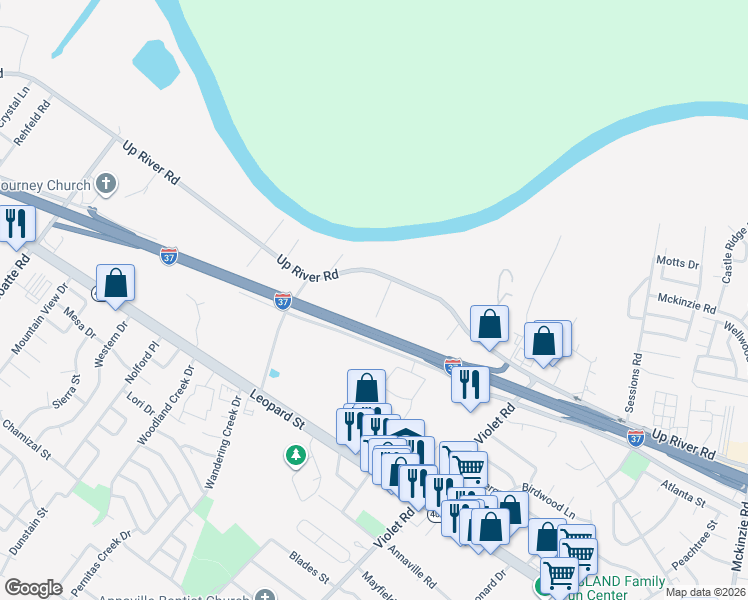 map of restaurants, bars, coffee shops, grocery stores, and more near 4617 Nuecestown Road in Corpus Christi