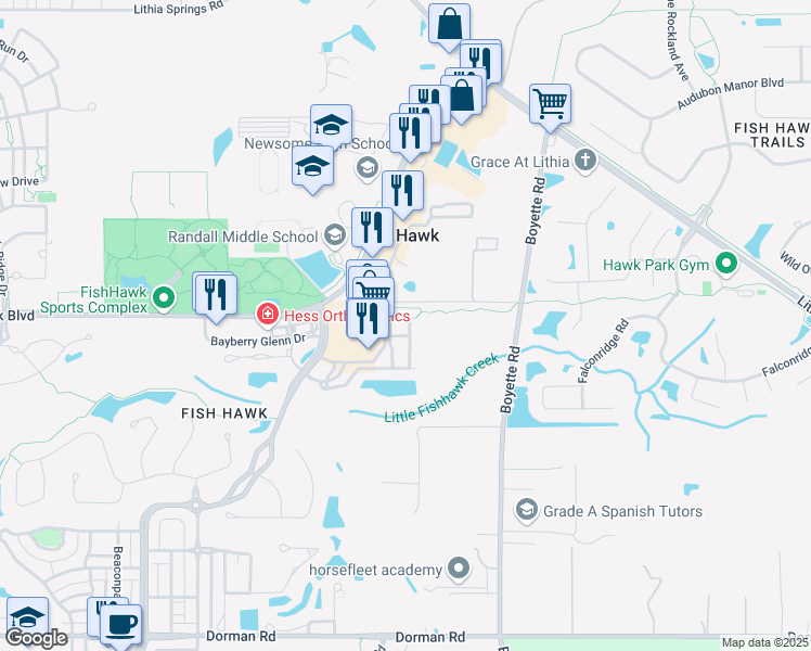 map of restaurants, bars, coffee shops, grocery stores, and more near 5518 Kinglethill Drive in Lithia