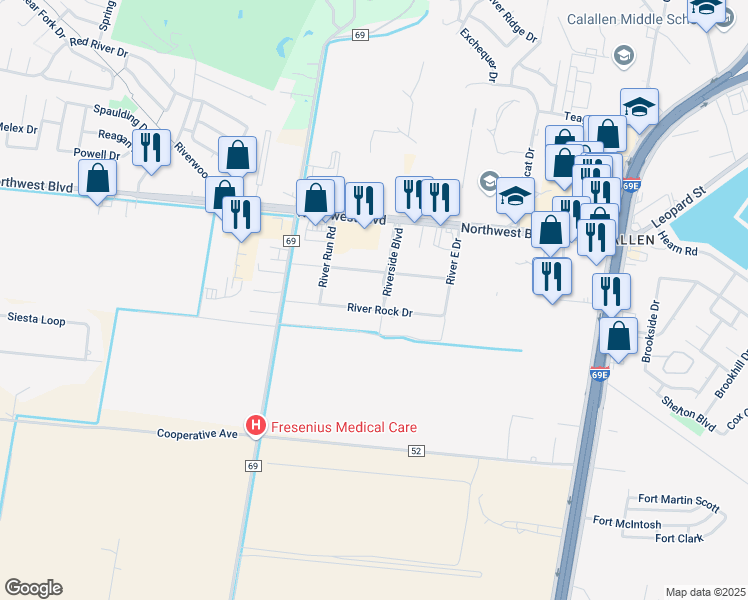 map of restaurants, bars, coffee shops, grocery stores, and more near 14010 River Rock Drive in Corpus Christi
