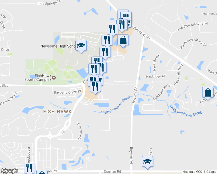 map of restaurants, bars, coffee shops, grocery stores, and more near 5604 Kingletsound in Lithia