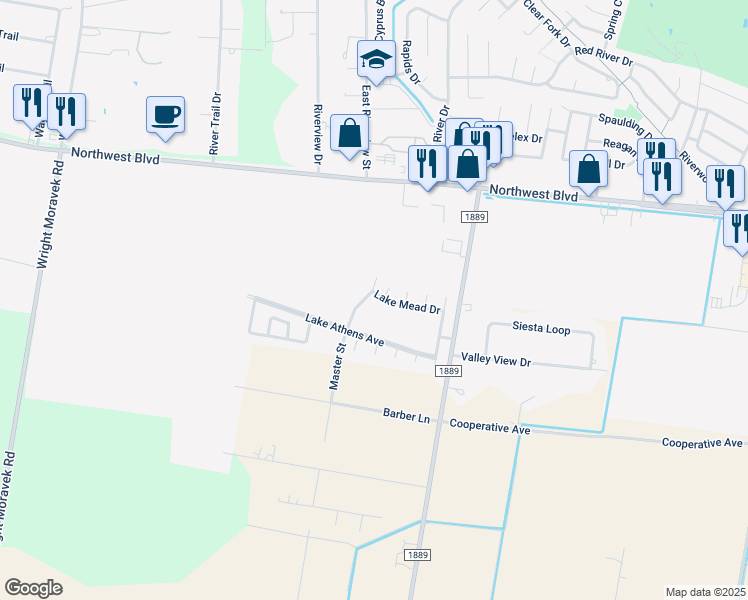 map of restaurants, bars, coffee shops, grocery stores, and more near 15025 Lake Mead Drive in Robstown