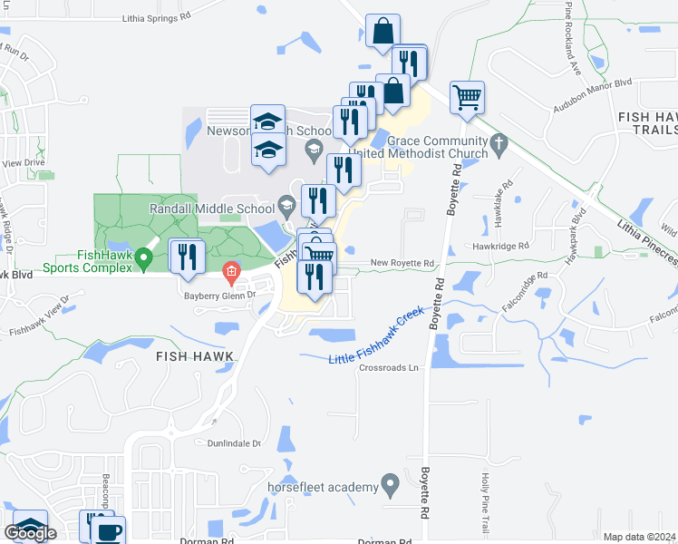 map of restaurants, bars, coffee shops, grocery stores, and more near 5529 Kinglethill Drive in Lithia