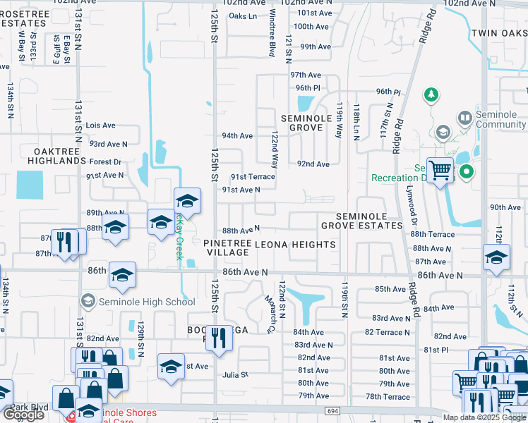 map of restaurants, bars, coffee shops, grocery stores, and more near 12291 89th Terrace in Seminole