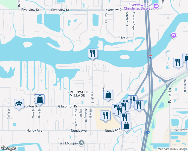map of restaurants, bars, coffee shops, grocery stores, and more near 9007 Wiggins Road in Gibsonton