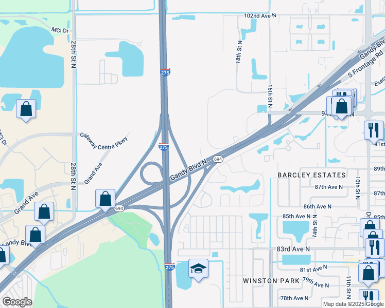 map of restaurants, bars, coffee shops, grocery stores, and more near 2003 Gandy Blvd N in St Petersburg