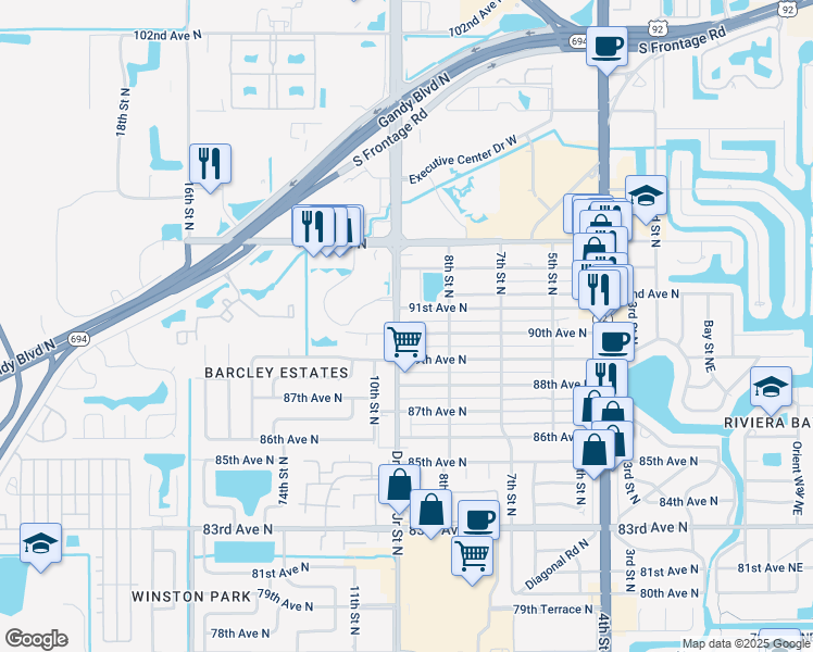 map of restaurants, bars, coffee shops, grocery stores, and more near in St. Petersburg
