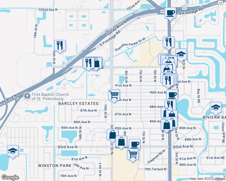map of restaurants, bars, coffee shops, grocery stores, and more near in St. Petersburg