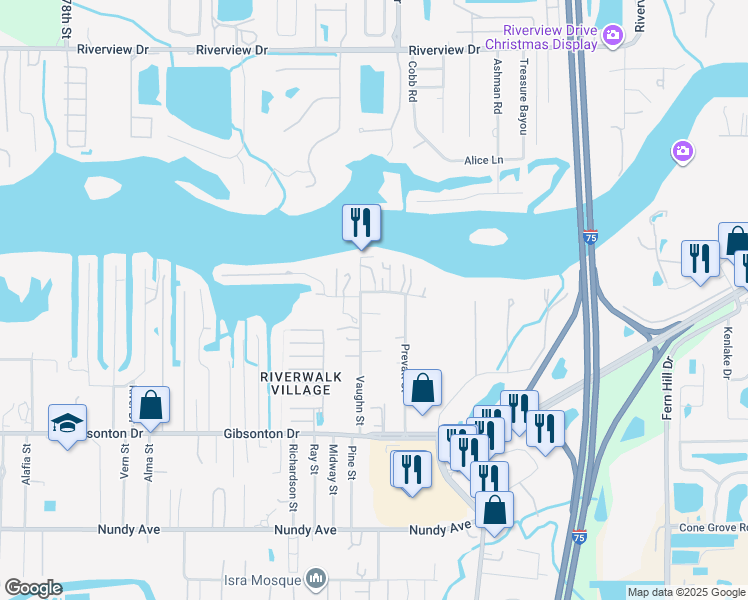 map of restaurants, bars, coffee shops, grocery stores, and more near 9007 Wiggins Rd in Gibsonton