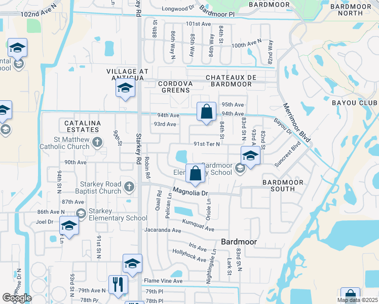 map of restaurants, bars, coffee shops, grocery stores, and more near 9088 86th Court in Seminole
