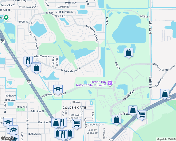 map of restaurants, bars, coffee shops, grocery stores, and more near 3645 91st Avenue North in Pinellas Park