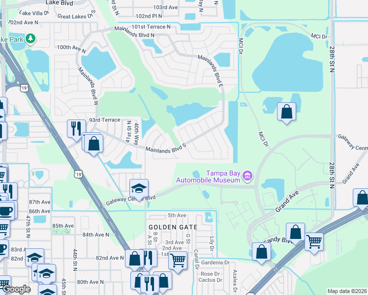 map of restaurants, bars, coffee shops, grocery stores, and more near 9156 37th Street North in Pinellas Park