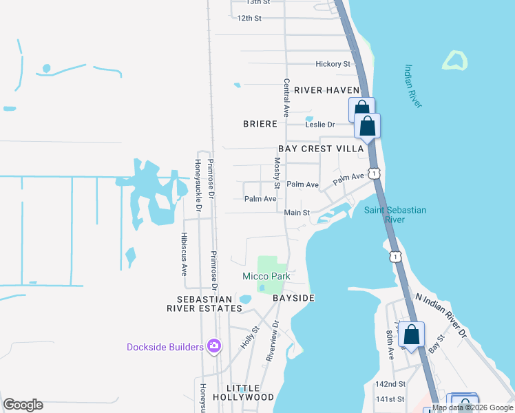 map of restaurants, bars, coffee shops, grocery stores, and more near 3770 Main Street in Sebastian