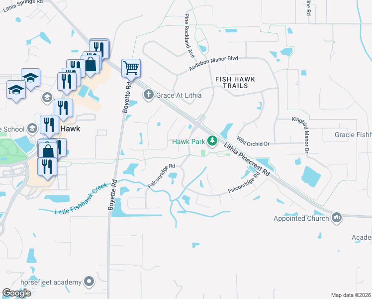 map of restaurants, bars, coffee shops, grocery stores, and more near 5714 Hawkgrove Place in Lithia