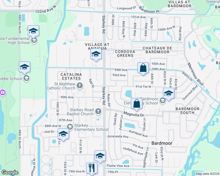 map of restaurants, bars, coffee shops, grocery stores, and more near 8827 Rose Terrace in Seminole