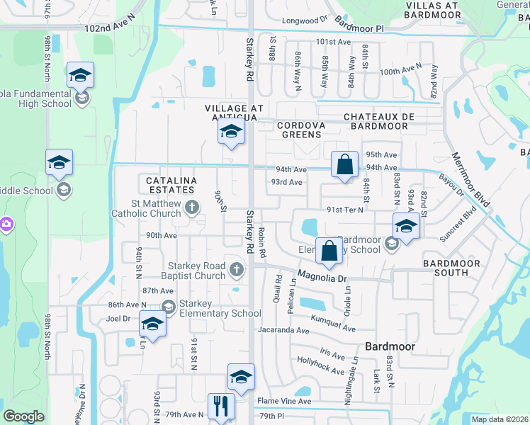 map of restaurants, bars, coffee shops, grocery stores, and more near 8827 Rose Terrace in Seminole