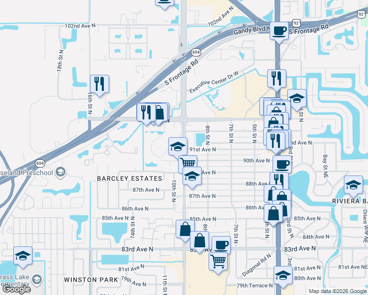 map of restaurants, bars, coffee shops, grocery stores, and more near in St. Petersburg