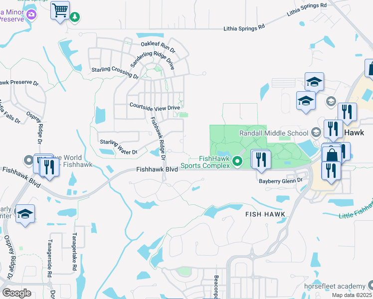 map of restaurants, bars, coffee shops, grocery stores, and more near 15848 Starling Water Drive in Lithia