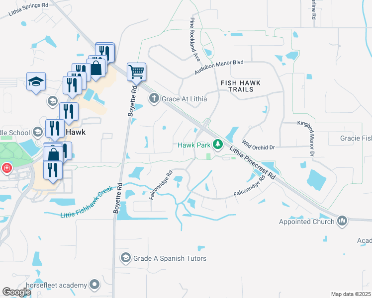 map of restaurants, bars, coffee shops, grocery stores, and more near 5706 Hawkgrove Place in Lithia