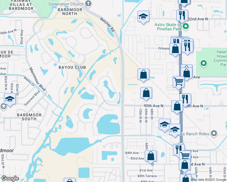 map of restaurants, bars, coffee shops, grocery stores, and more near 7294 Sawgrass Point Drive in Pinellas Park