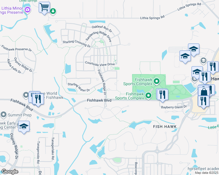 map of restaurants, bars, coffee shops, grocery stores, and more near 15859 Starling Water Drive in Lithia