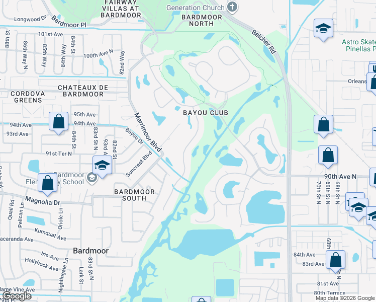 map of restaurants, bars, coffee shops, grocery stores, and more near 9109 Silverthorn Road in Largo