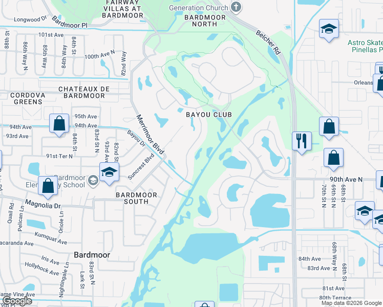 map of restaurants, bars, coffee shops, grocery stores, and more near 9109 Silverthorn Road in Largo