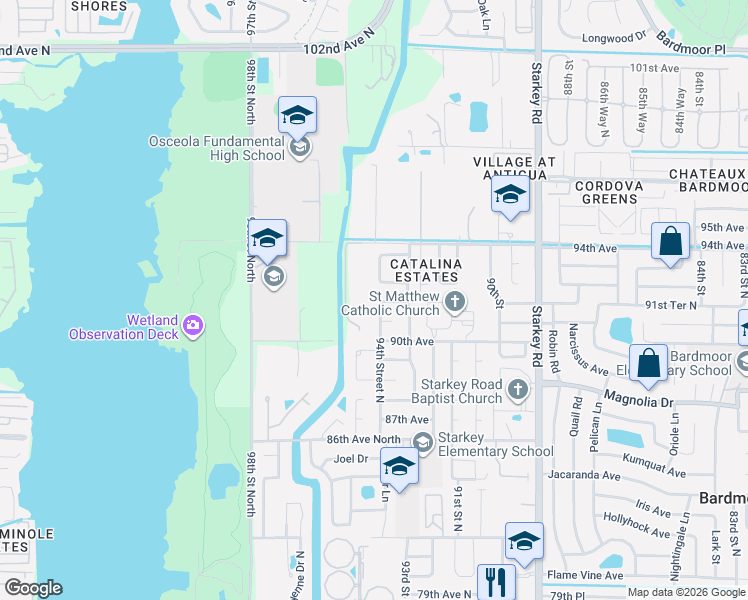 map of restaurants, bars, coffee shops, grocery stores, and more near 9021 95th Street North in Seminole